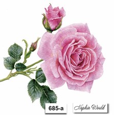  685-a TWO Individual Paper Luncheon Decoupage Napkins - PINK ROSE BUD BLOOM