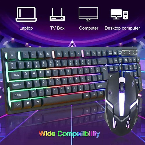 Kit Completo Tastiera Mouse USB LED Gaming Keyboard RGB Retroilluminata per PC - Foto 4 di 5