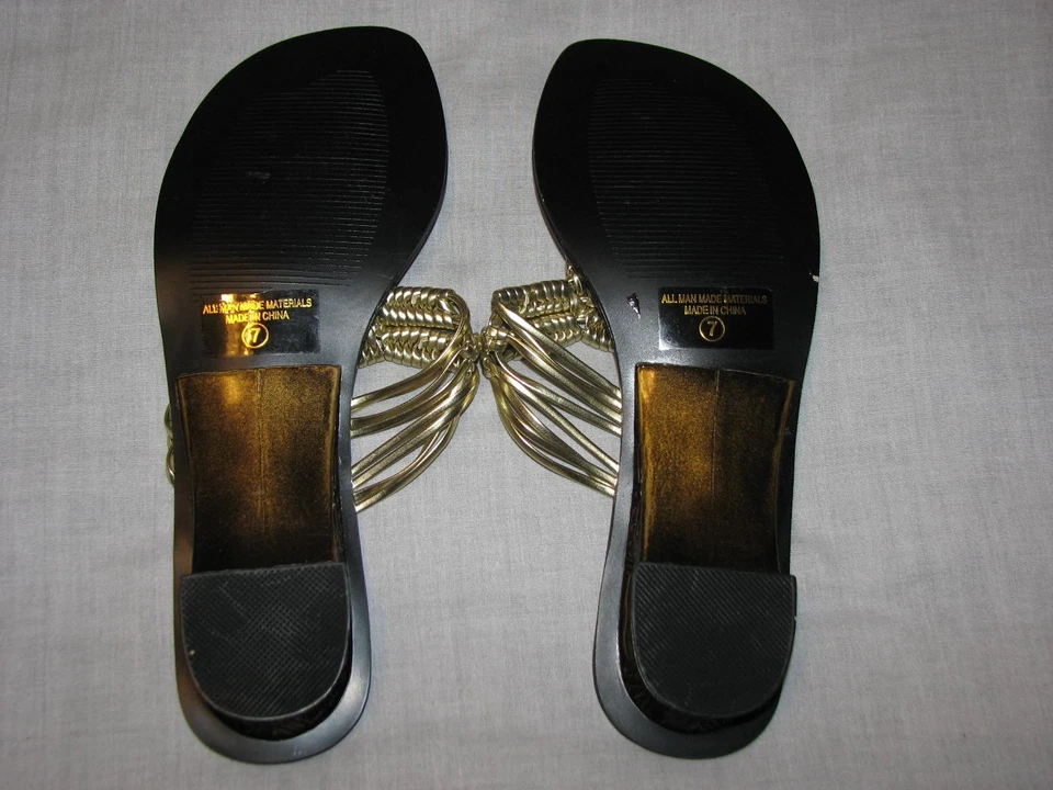 7 Zapatos de Damas Trenza Dorada Imitación Cuero Marrón Pajiente Sandalias Chanclas Clasificadas Foto 3 de 3