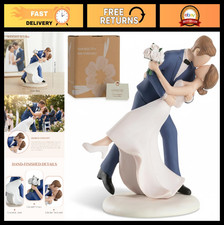 Elegant Bride and Groom Cake Toppers - Hand-Painted Resin Figurines, Gift-Ready