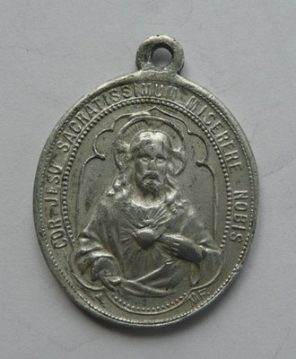 Alte religiöse MEDAILLE HEILIGES HERZ JESU / N-D vom KARMEL. Aluminium