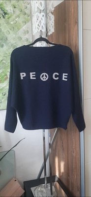  MAX & MOI Luxury 100% Cashmere ''PEACE'' Batwing Sweater   Navy Blue   Size FR 38