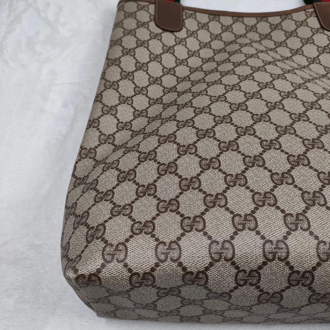 GUCCI Vintage Sherry Line Tote Bag Beige Brown PVC Leather 35cm EX thumbnail 17