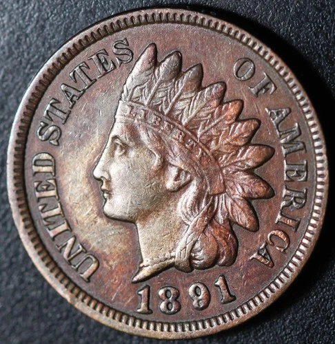 1891 INDIAN HEAD CENT - With LIBERTY & Near 4 DIAMONDS - AU UNC