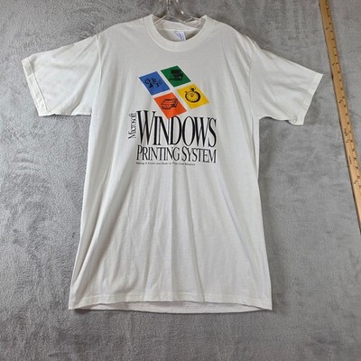 Vintage Microsoft Windows Printing System T-Shirt Mens LG  USA White Graphic Tee