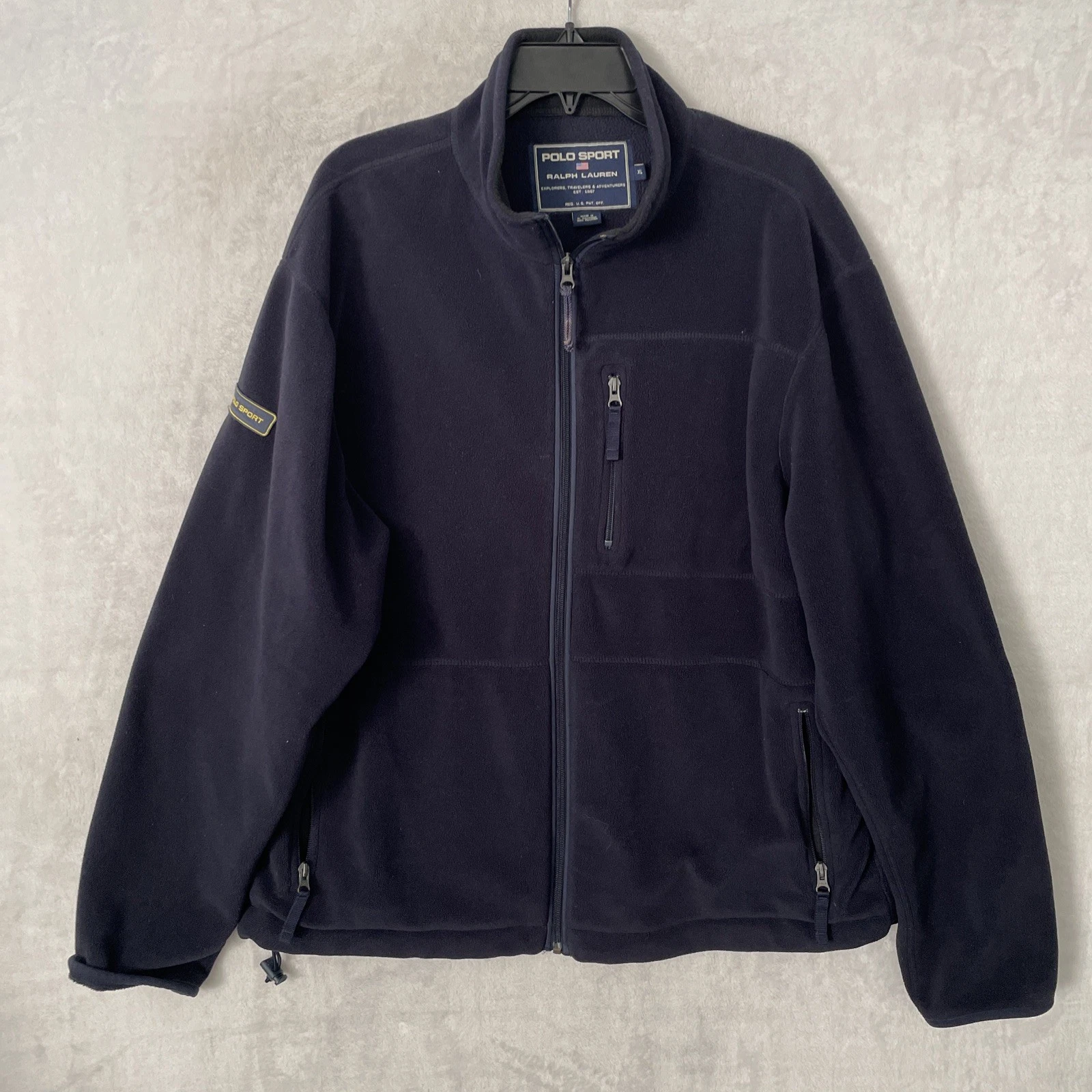 Polo Sport Mens Fleece Jacket Solid Blue Full Zip XL Polyester Long Sleeve Mock