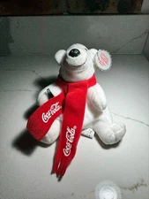 Coca-Cola Polar Bear Plush Bean Bag 1998 Red Scarf Coke Bottle Style #0120 7"
