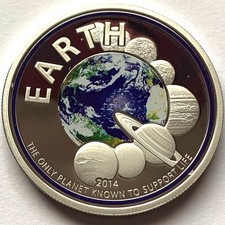 COOK ISLANDS 1 DOLLAR 2014 PROOF PLANET EARTH UV SILVER PLATED, RARE COIN
