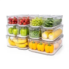 10 Pack Refrigerator Organizers, Clear Fridge Container and Organizer Bins wi...