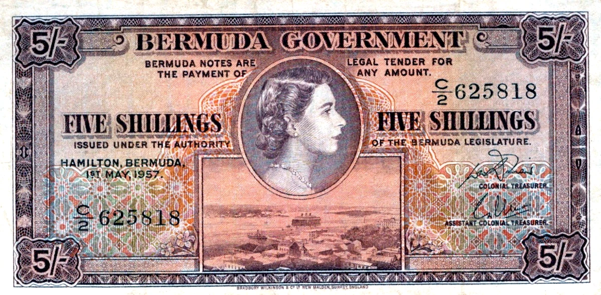 バミューダ 5 シリング紙幣 1957年 エリザベス女王 1957 Bermudian Paper Money for sale | eBay