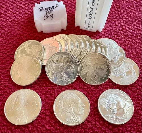 INDIAN HEAD/BUFFALO SILVER COINS 1 OZ LOT OF 20 BU