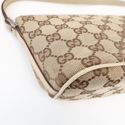 GUCCI Boat Bag GG Canvas Leather Pouch Hand Bag Beige Brown 07198 Auth Used F/S - Picture 11 of 22