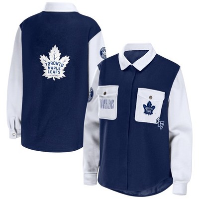 Women's WEAR by Erin Andrews Navy/White Toronto Maple Leafs Colorblock Button-Up