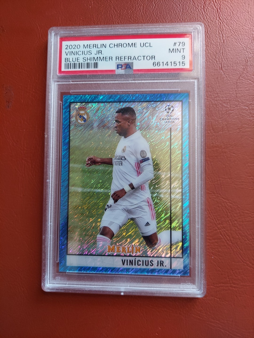 2020 Topps Merlin Chrome Vinicius Jr Blue Shimmer /75 PSA 9