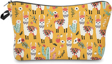 Cosmetic Bags for Women Small Lovely Llama and Cacti Makeup Bag for Purse Travel