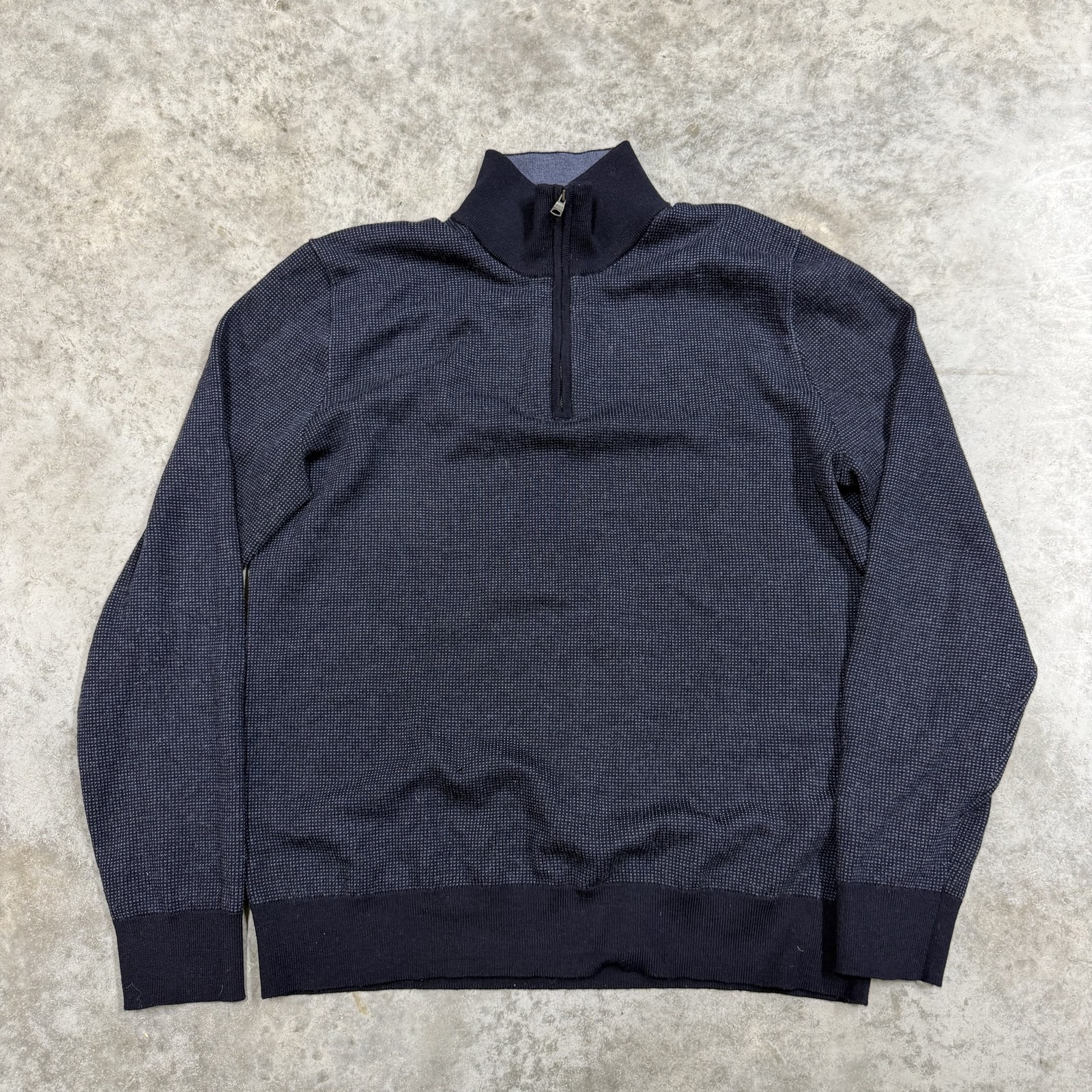 Banana Republic Sweater Mens Large Blue 1/4 Zip Mock Neck Merino Wool Pullover