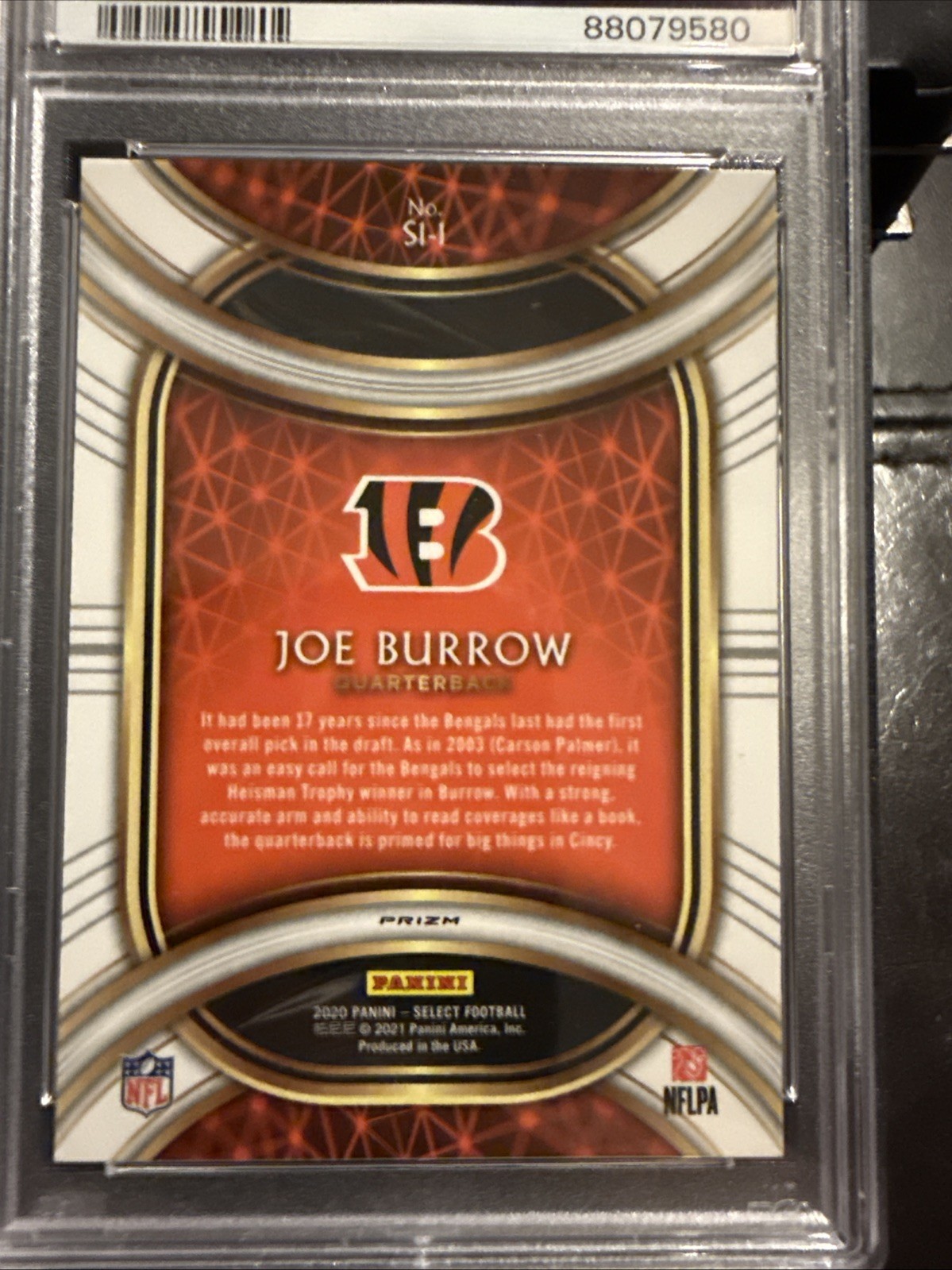 2020 Panini Select - Select1ons Joe Burrow #SI-1 Silver Prizm (RC) PSA 10 view 5