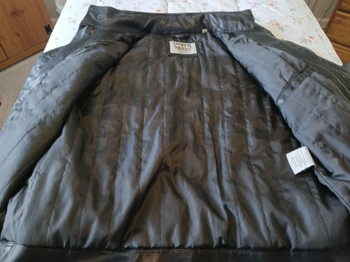 MEN'S LEVI'S GENTLY USED BROWN FAUX LEATHER 4 POCKET QUILT LINED MOTO JACKET XL image 12