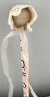 Vintage Tiny Doll Bonnet 3" Creamy White with Eyelet Lace Trim long ribbon ties — photo 3