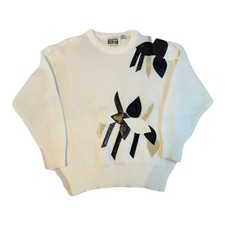 Glitz Vintage 80s Applique Sweater Womens Medium Cream White 3D Retro Knit