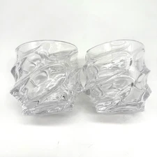 2 - Iceberg Storm Oval Whiskey Old Fashioned Rocks Tumbler Grip Glass 10oz EUC