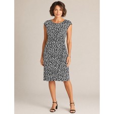 Coldwater Creek Sheath Dress Womens 16 Black White Geometric Ruched Faux Wrap