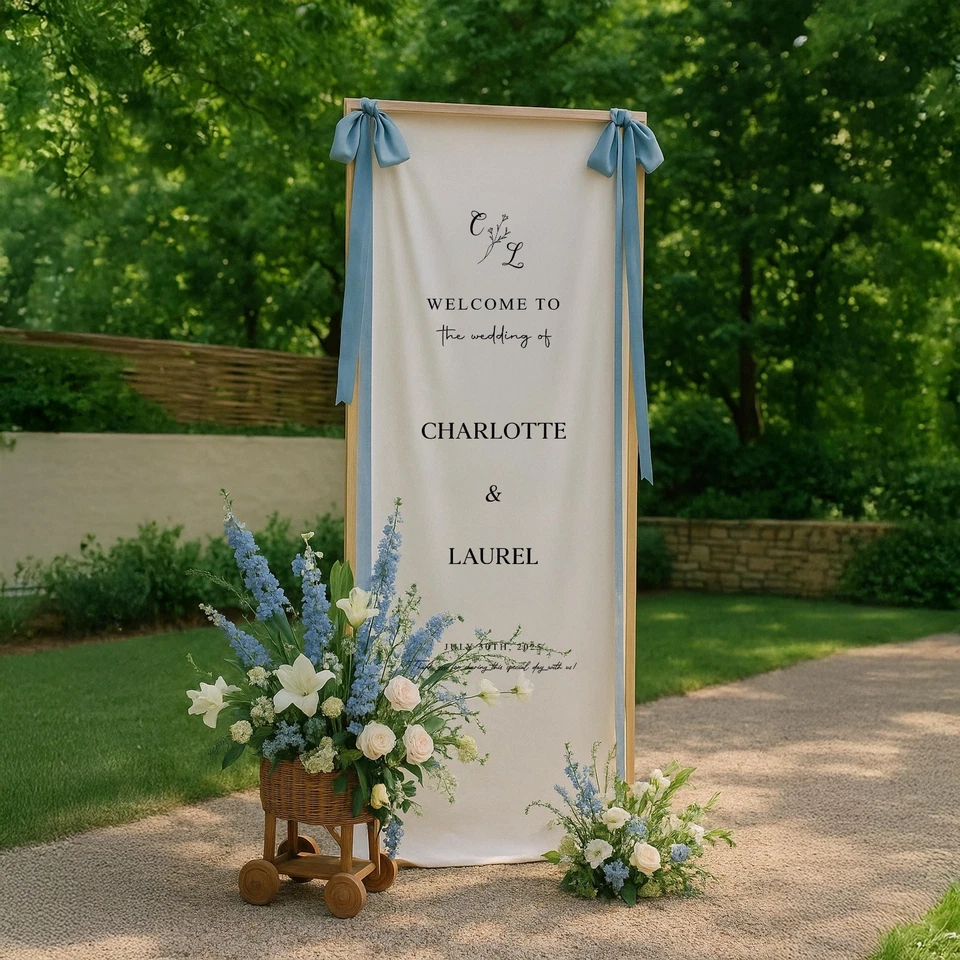 定制面料婚礼欢迎标志,现代婚礼标志,婚礼横幅 — 第 4/4 张图片