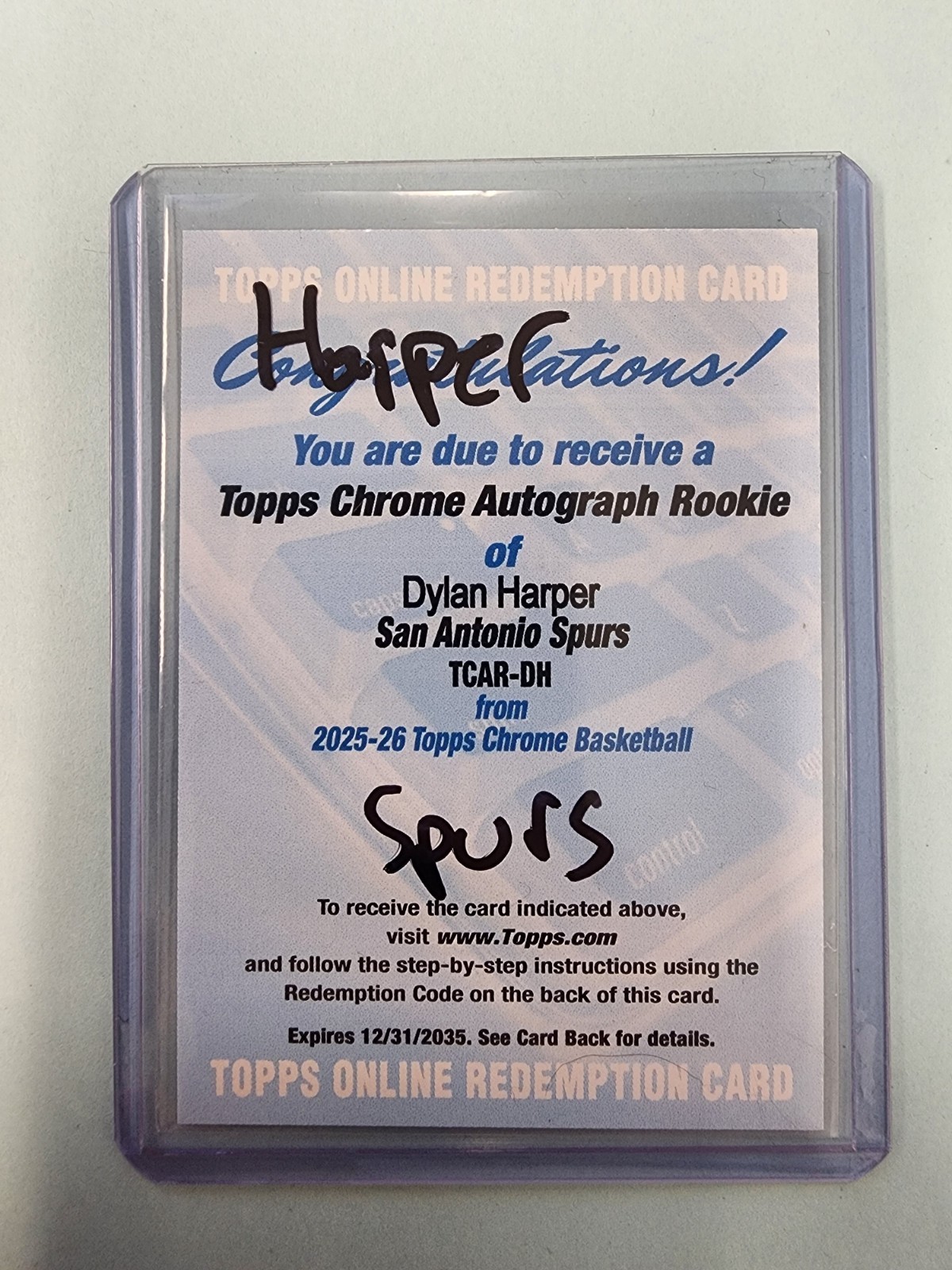 2025-26 Topps Chrome Dylan Harper Rookie Autograph Redemption #TCAR-DH