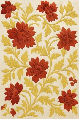 Hand Tufted New Zealand Wool Floral Area Rug | Red & Gold Botanical Carpet