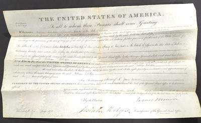 James Monroe Autographed January 7th  1822 Land Patent Document - 100% original