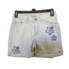 Adorable Levi's Girls' Distressed Mid-Length Denim Shorts Sz 10REG-Cute Flowers