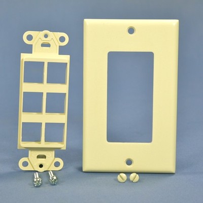 Leviton Almond 1-Gang 6-Port Decora Quickport Insert w/ Wallplate Cover 41646-A