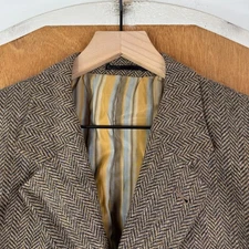 Kroon Blazer Mens 46R Brown Herringbone 3 Button Wool Tweed Sport Coat Jacket