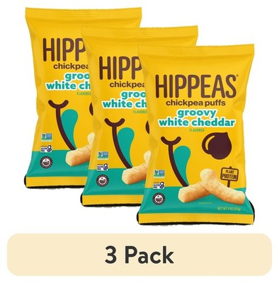 (3 pack) HIPPEAS Chickpea Puffs, Groovy White Cheddar, Gluten-Free, 4 oz Bag