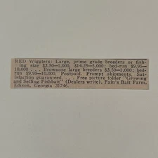 Fain's Bait Farm Red Wigglers Large Prime Grade Edison GA 1966 Ad SAH8-S30