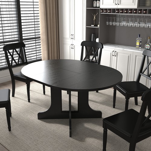Dining Table for Farmhouse Kitchen 59x43 Inch Expandable Oval Table Top with Rem - Picture 3 of 11