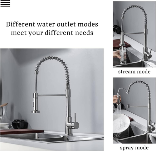 Monobloc Silver Kitchen Sink Mixer Taps with Pull Out Hose Spray Single LeverTap - Picture 13 of 14