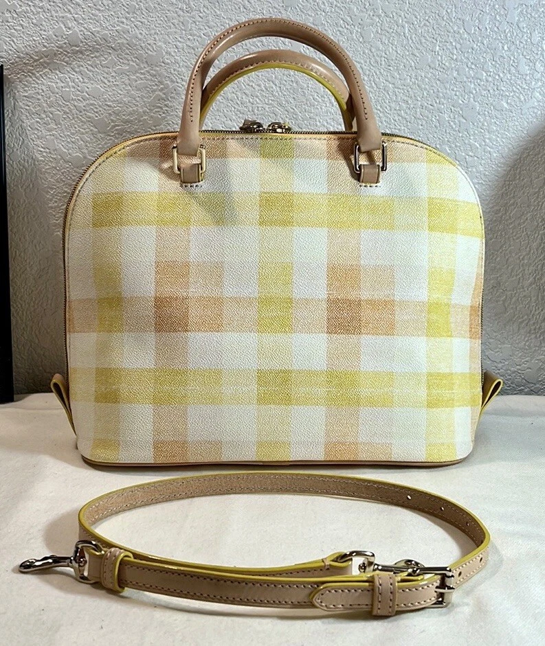Bolso Bandolera Nuevo con Etiquetas Dooney & Bourke Quadretto Guinga Cremallera Cremallera Amarillo Naranja Foto 4 de 4