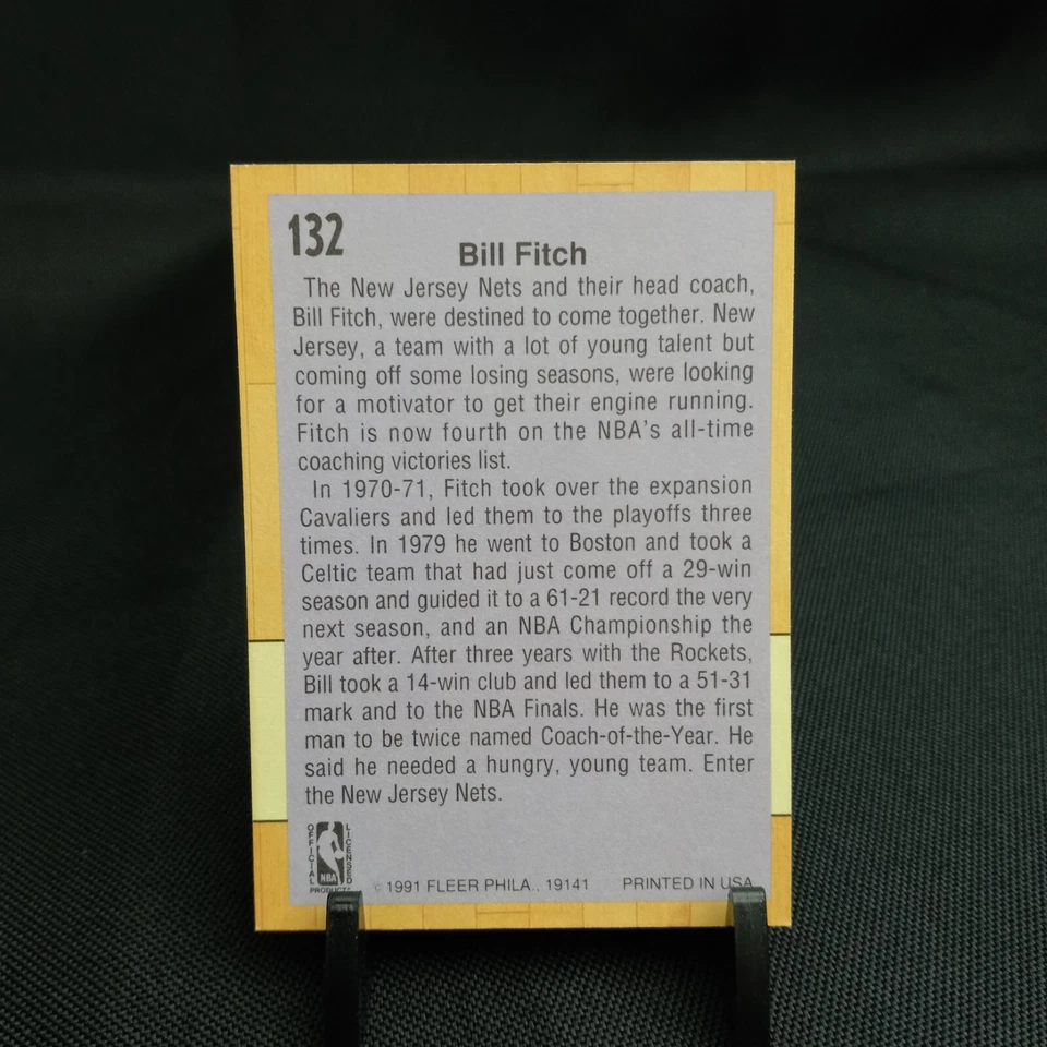 1991-92 Fleer Bill Fitch Coach New Jersey Nets #132 NBA Basketball Card (1B31) - Image 2 of 3