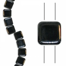 30 HEMATITE 6mm 2-Hole tile Czech Glass pressed glass beads