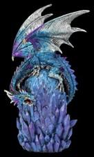 Drachenfigur blau auf Polyresin Kristall-Ei -...