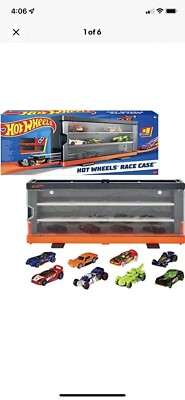 Wheels Race Case with 8 Toy Cars, Interactive Display & Storage for 12 1:64 Scal