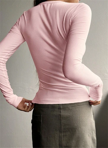 Womens Tops Long Sleeve Henley T Shirt Button Down Tops V Neck Shirts Blouse - Bild 13 von 23