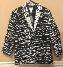 Chicos Size 1 Blazer Jacket Zebra Animal Print Black White NWT