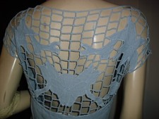Bohemian style,crochet lace back,see thru shoulders,crinkle cotton,blue,UNIQUE
