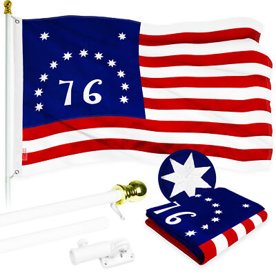 Combo: 6 Ft Flagpole White & Bennington 76 Flag 3x5 Ft Embroidered 300D Poly