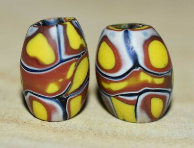 Antique Venetian Millefiori Oval Italian Glass Beads Center Stripe African Trade