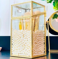 Makeup Brush Holder Organizer with Lid, Glass Cosmetic Make Up Brushes Contai...