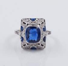 French Art Deco 2Ct Blue Sapphire Radiant Cut CZ Wedding Engagement Ring 935 Sil