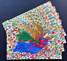 SET OF 4 Peggy Toole Flying Angel Playing Violin Christmas Cards Large Gorgeous